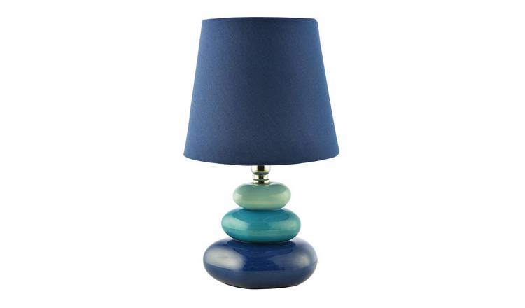 Happy Homewares Ceramic Pebble with Midnight Blue Teal Table Lamp - 18cm
