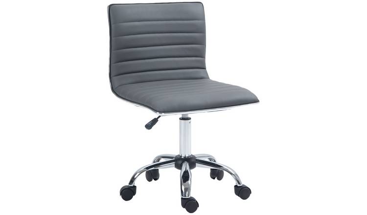 HOMCOM Faux Leather Armless Desk Chair with Adjustable Seat Height - Dark Grey