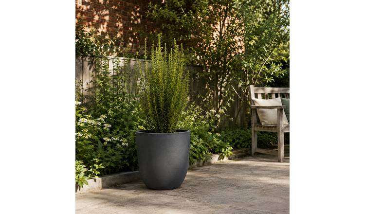Fargro Home and Garden 9L Polystone Egg Round Plant Pot - Charcoal Black