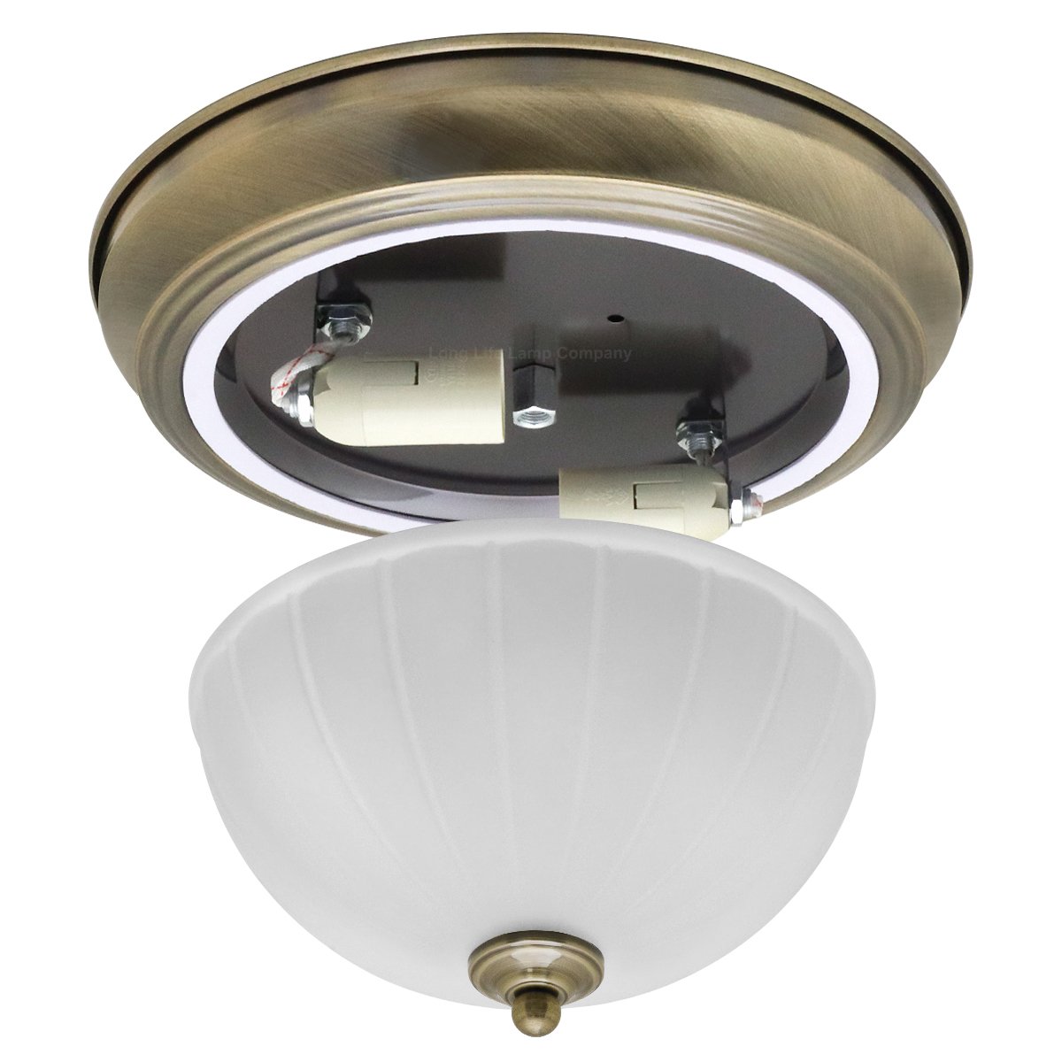 Energy Light Bulbs Frosted Glass Flush Ceiling Light IP44 - Antique Brass - Image 3