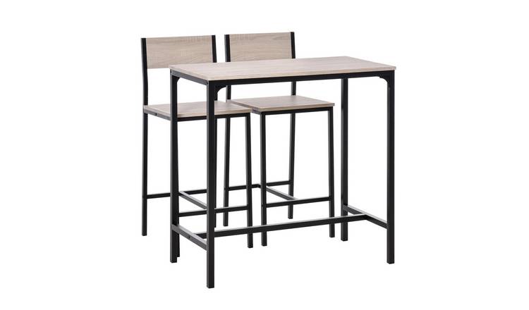 HOMCOM 3 Piece Metal Industrial Bar Table and Stools Set - Natural Wood