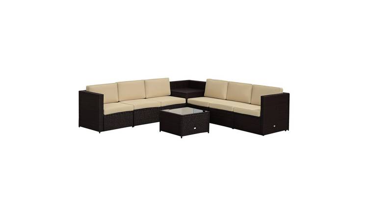Outsunny 8 Piece PE Rattan Corner Sofa Set with Cushions - Dark Brown