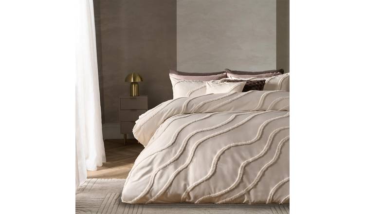 OHS Tufted Contour Bedding Duvet Cover Set Ivory - Double