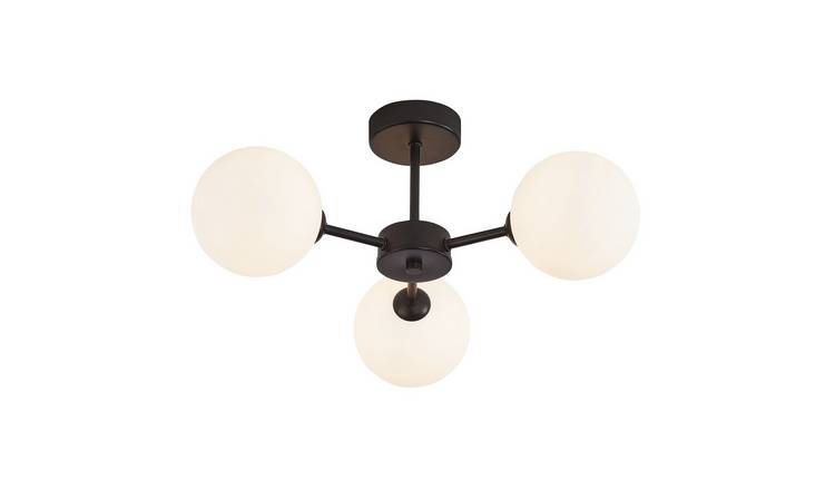 Happy Homewares Chic Matte Black with Opal White Globe Ceiling Light - 44cm