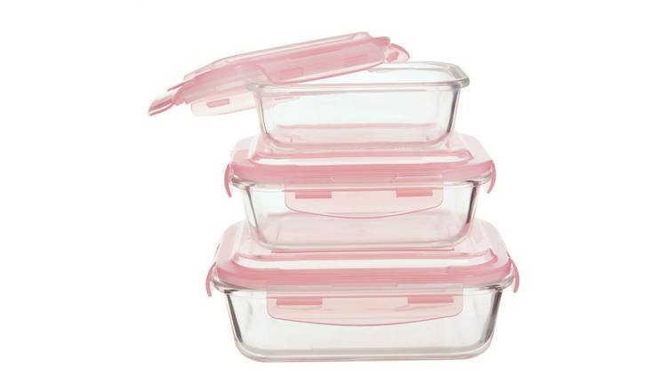 Orsina Freska Set Of 3 Rectangular Glass Containers with Lids – Pink