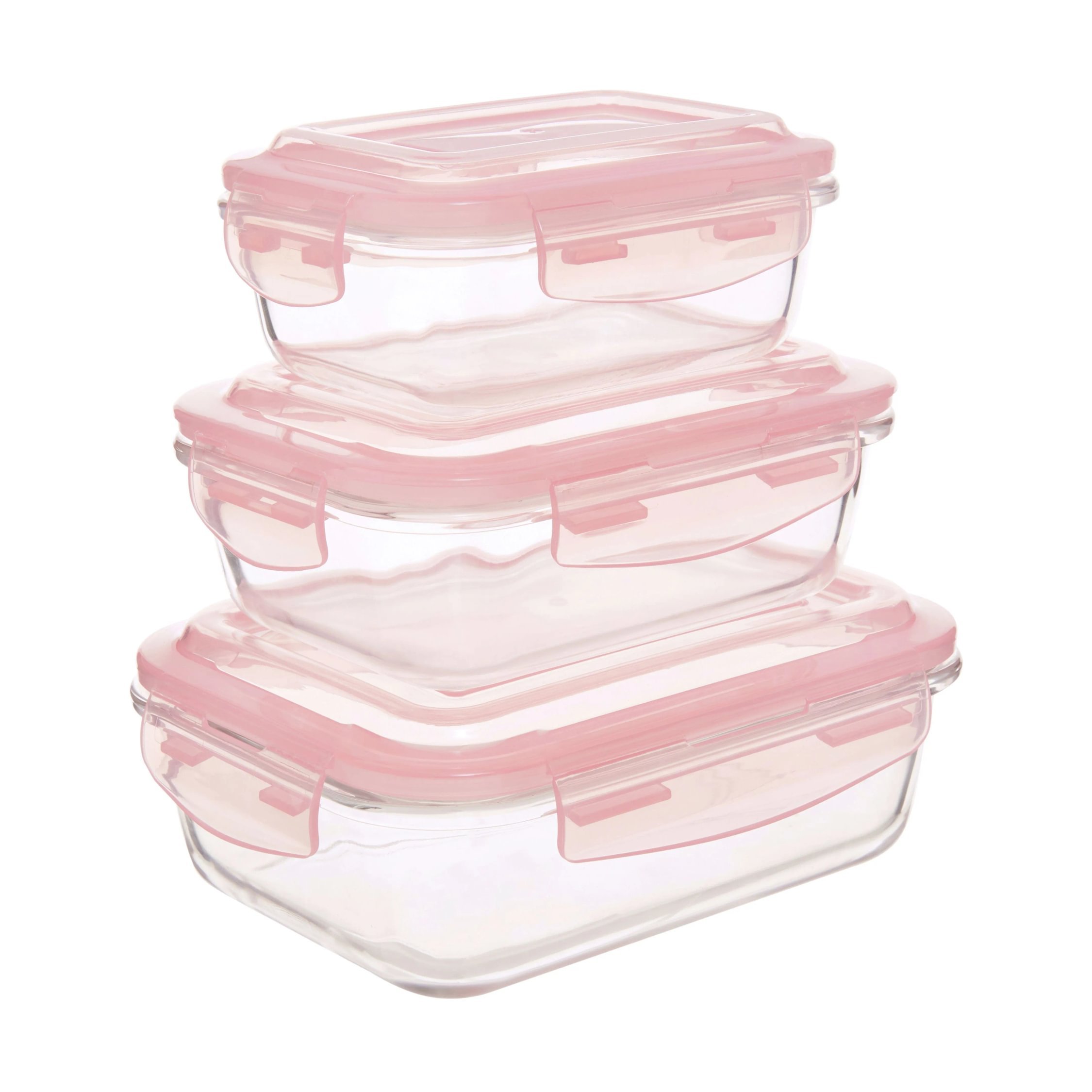 Orsina Freska Set Of 3 Rectangular Glass Containers with Lids – Pink - Image 2