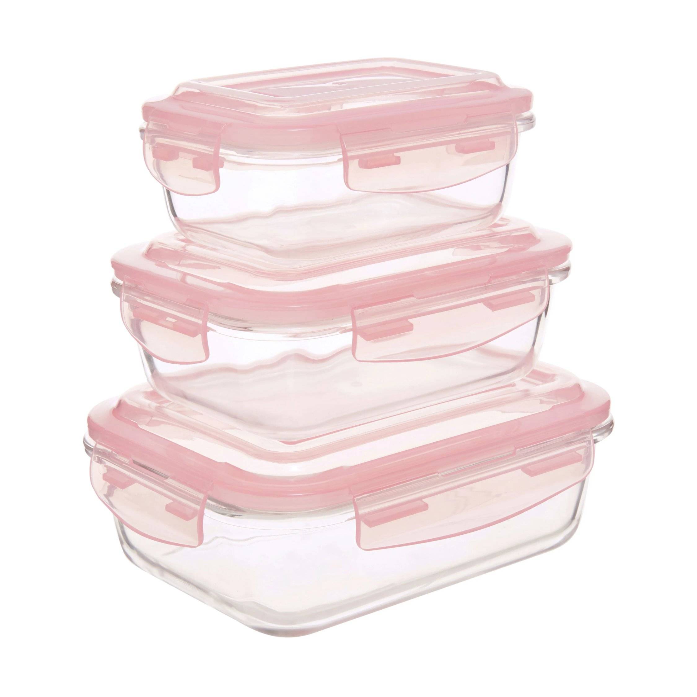 Orsina Freska Set Of 3 Rectangular Glass Containers with Lids – Pink - Image 2