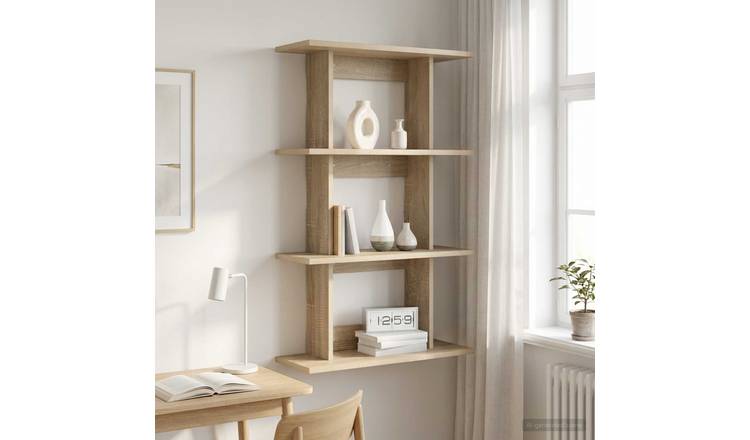 Walplus Engineered Wood Wall Shelf - Light Oak - 56 x 20 x 90 cm