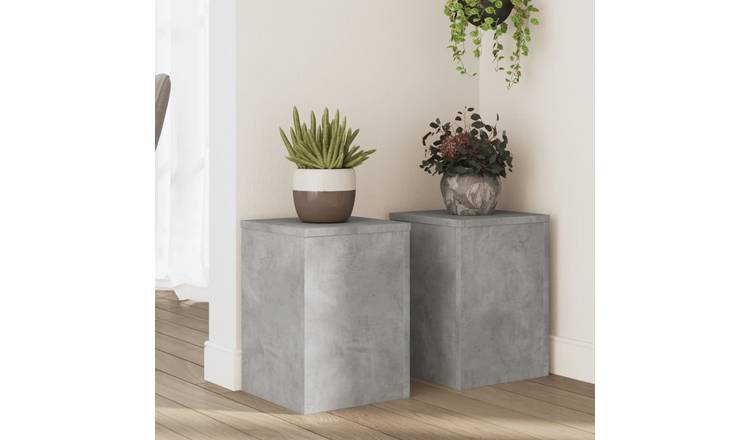 Walplus Pack of 2 Engineered Wood Plant Stand - Concrete Grey - 25 x 25 x 35 cm