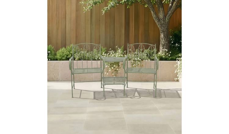 Charles Bentley 2 Seater Leaf Design Rustic Metal Garden Companion Seat - Green