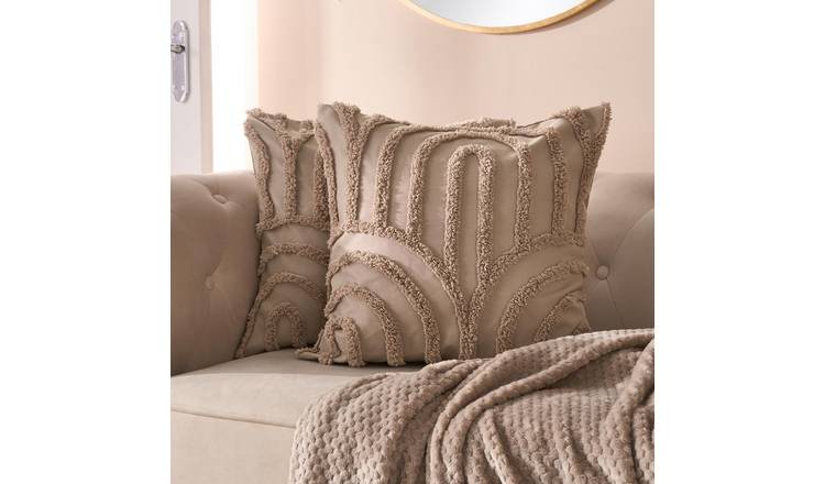 OHS 2 Pack Tufted Arches Cushion Covers 45 x 45cm - Mink
