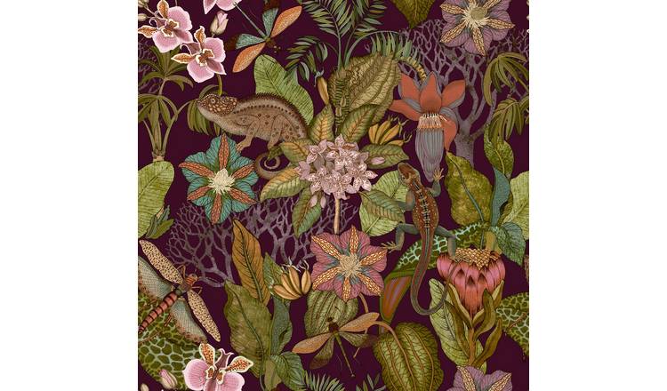Grandeco Exotica Jungle Smooth Wallpaper  - Plum