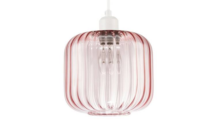 Happy Homewares Pink Glass Wide Ribbed Square Pendant Shade - 20cm