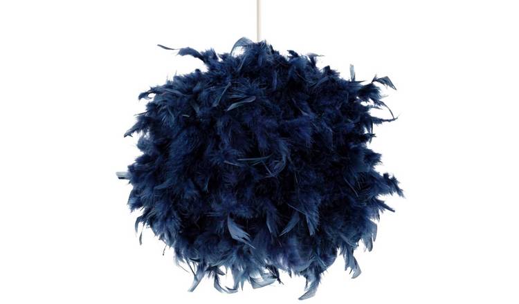 Happy Homewares Midnight Blue Genuine Feather Decorated Pendant Shade - 40cm