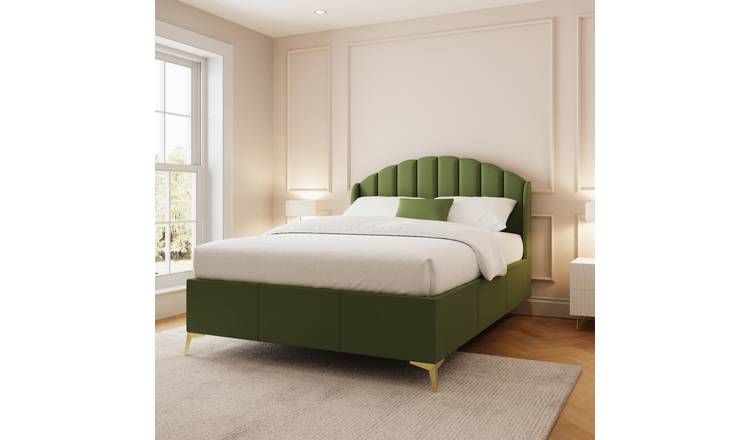 GFW Pettine King Size Velvet End Lift Ottoman Bed with Mattress - Green