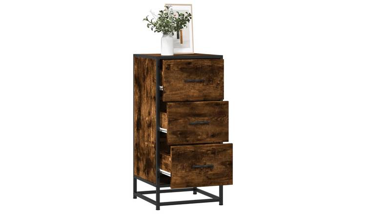 Walplus Engineered Wood 3 Drawers Sideboard - Dark Oak - 35.5 x 35 x 76 cm