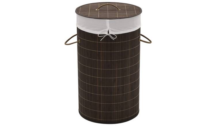 Walplus Bamboo Laundry Bin Round - Dark Brown - 35 x 60 cm