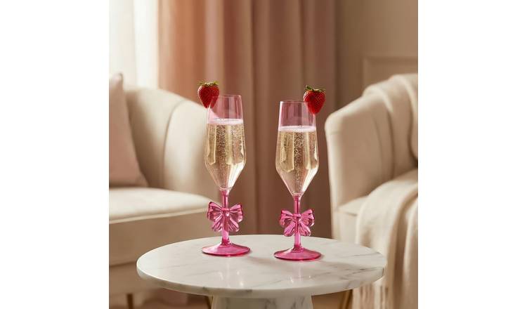 OHS 2 Pack Plastic Bow Flute Glasses - Pink