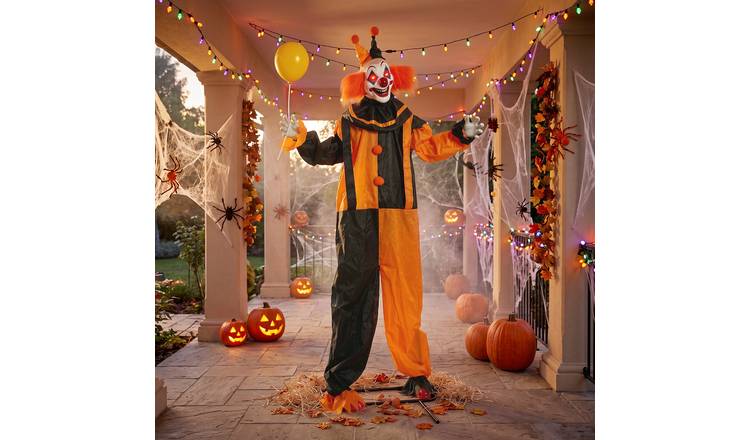 HOMCOM 6.2ft Animated Halloween Talking Circus Clown Decoration-Orange