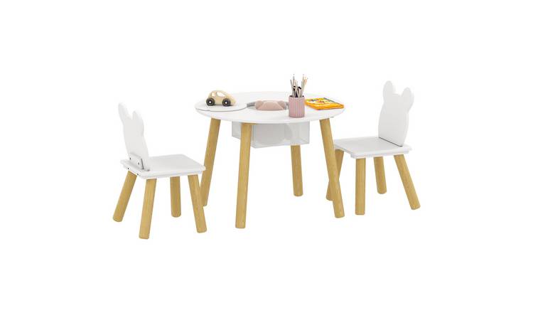 AIYAPLAY 3 Piece Age 3 to 6 Bear Backrest Table and Chair Set – White
