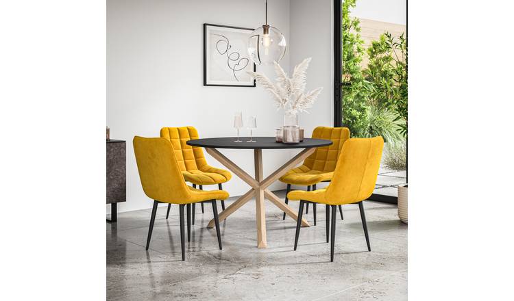 Furniture Online Malvern Nova Black Top Dining Table & 4 Mustard Chairs