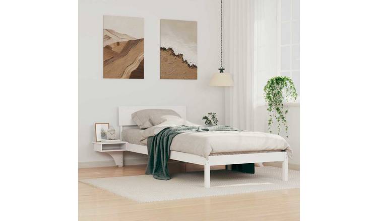 Walplus Pine Single Headboard Bed Frame Wooden Slats Slatted Base - White