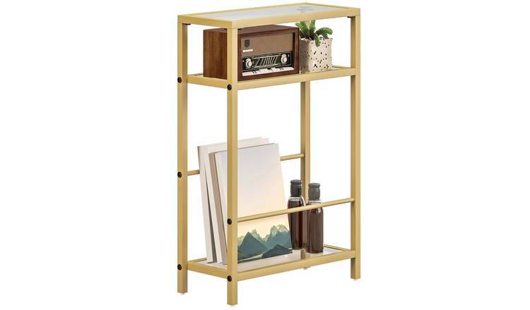 HOMCOM 3-Tier Side Table with Storage Shelf and Tempered Glass Tabletop - Gold