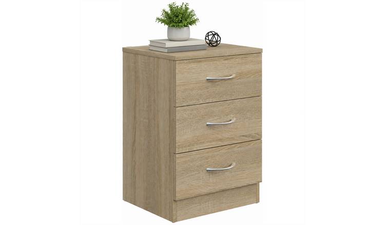 HOMCOM 3 Drawers Non Slip Modern Bedside Table - Oak