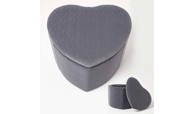 Homescapes Arundel Velvet Heart-Shaped Footstool with Storage – Grey