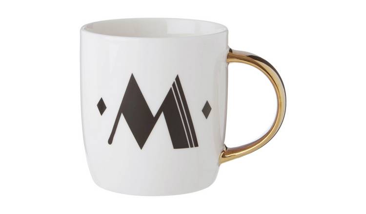 Orsina Diamond Deco M Monogram Mug – White