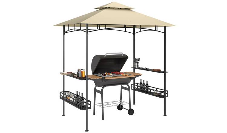 Outsunny Garden Gazebo with 2 Side Shelves Storage Baskets - Beige