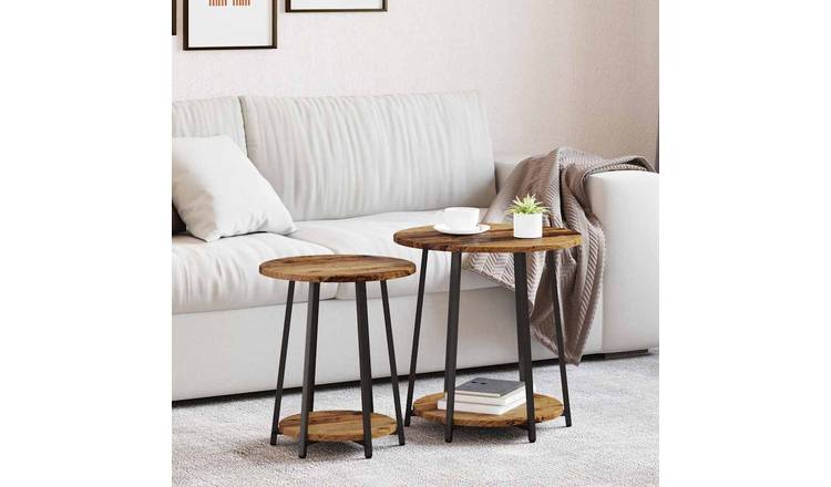 Walplus Pack of 2 Shelf Metal Side Table - Black - 50 x 50 x 51 cm
