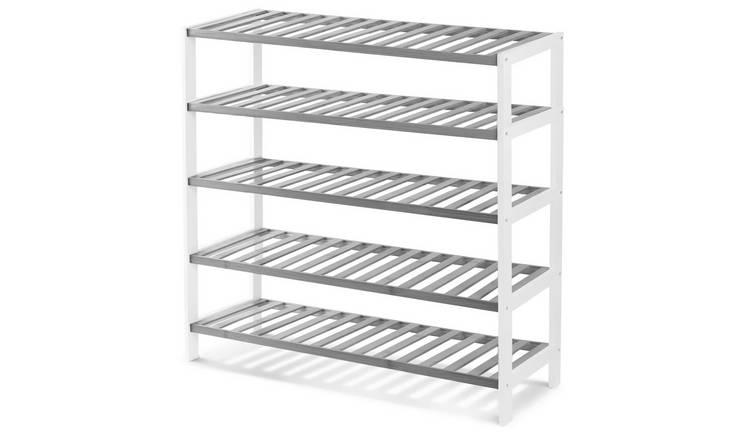 Keplin 5 Tier 15 Pair Bamboo Shoe Rack - Grey & White