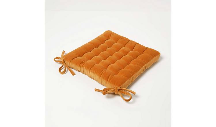 Homescapes Velvet Seat Pad Chair Cushion - Burnt Orange