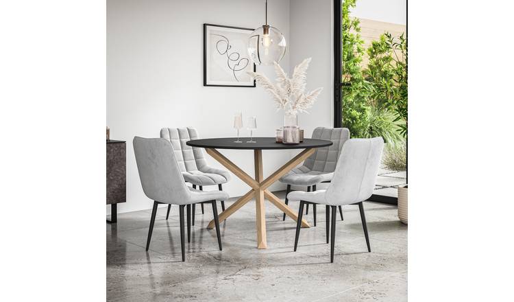 Furniture Online Malvern Nova Black Top Dining Table & 4 Grey Chairs