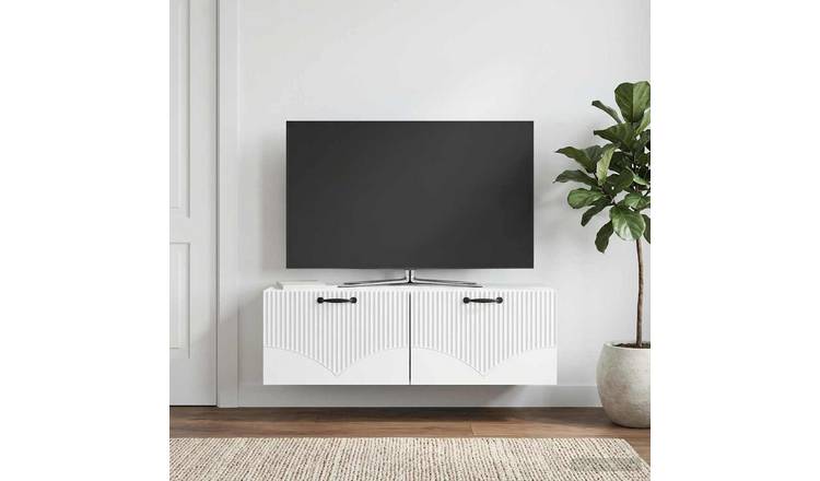 Walplus Wood Wall Mounted TV Cabinet Wide Unit - White - 98 x 31 x 30 cm