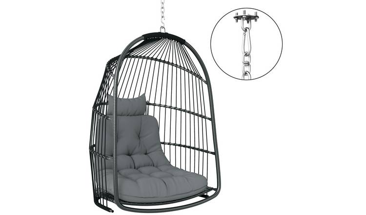 Outsunny Rattan Foldable Outdoor Garden Egg Swing Chair - Dark Grey