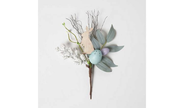 Homescapes Handcrafted Wooden Spring Easter Egg and Bunny Pick - Blue