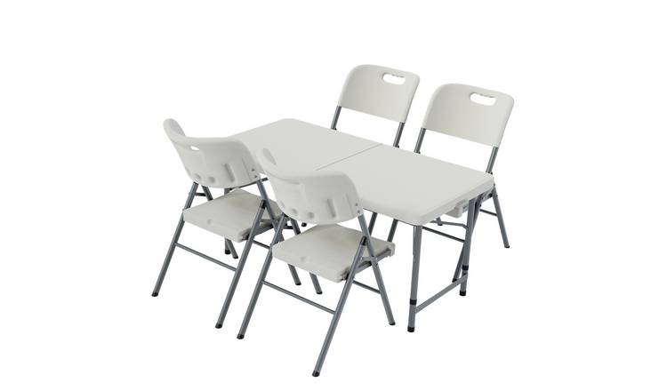Home Vida 4ft Folding Table & 4 Chairs Dining Set - White
