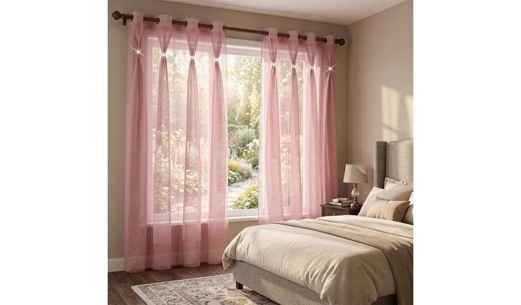 Luxury Living Linen Look Voile Eyelet Pair 150cm x 183cm - Blush Pink
