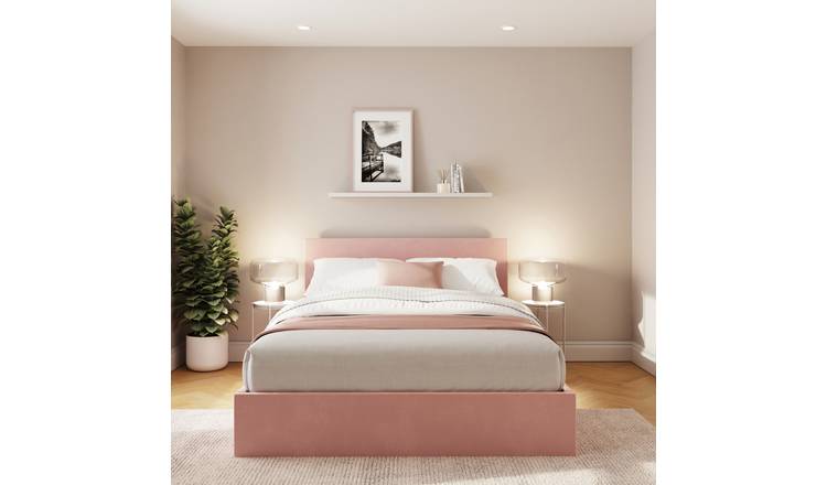GFW End Lift King Size Velvet Ottoman Bed with Mattress - Pink