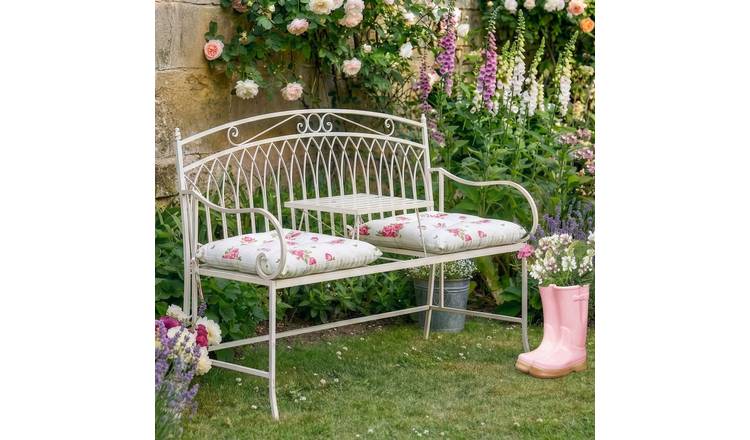 Dibor Gothic Arch 2 Seater Garden Bench with Collapsible Table - White
