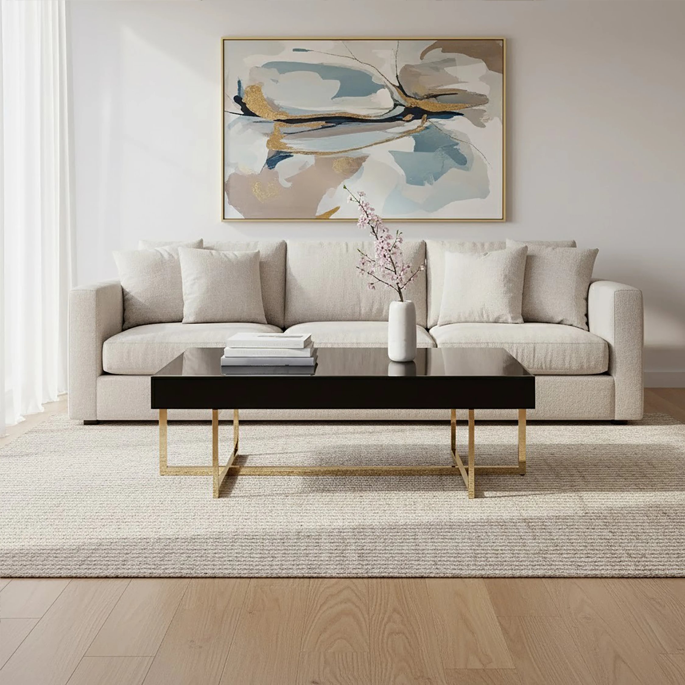 Orsina Mirrored Glass Coffee Table - Black and Gold - Image 3