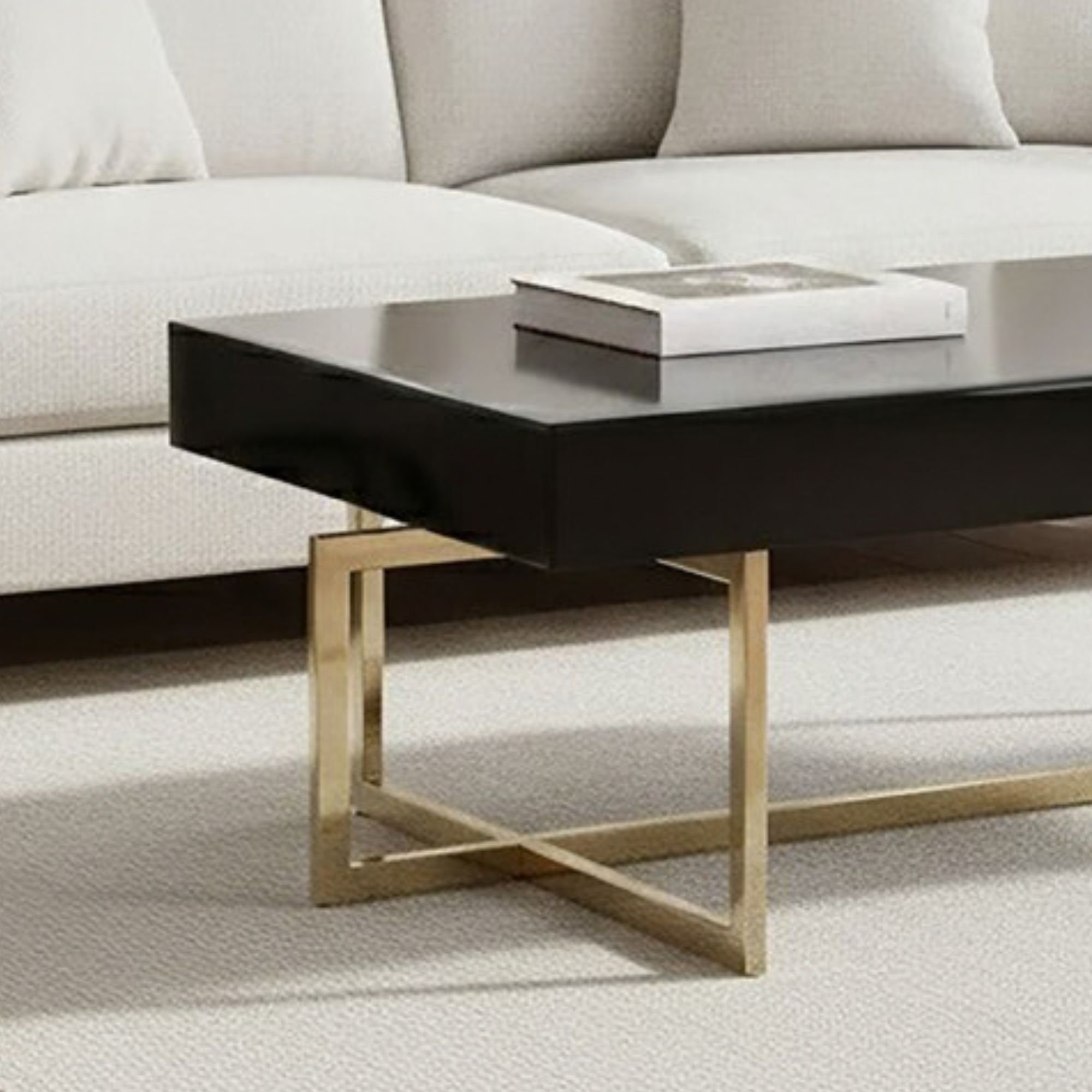 Orsina Mirrored Glass Coffee Table - Black and Gold - Image 4