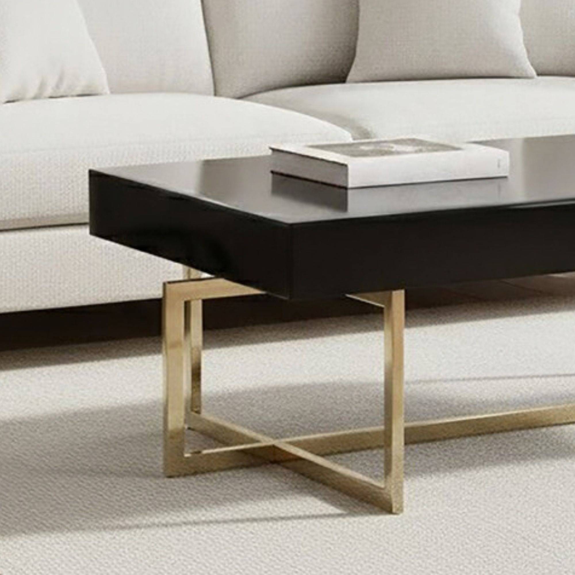 Orsina Mirrored Glass Coffee Table - Black and Gold - Image 4