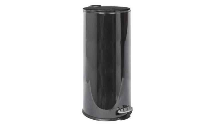 Harbour Housewares Round Stainless Steel Kitchen Pedal Bin - 30L - Black