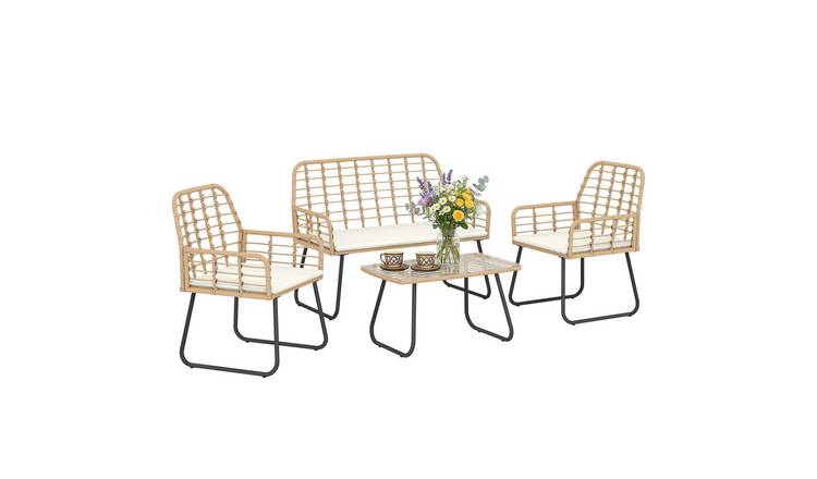 Outsunny 4 Piece Rattan Garden Furniture Set - Natural wood finish