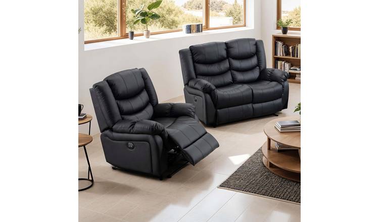 Furniture Online Seattle Electric Recliner Leather 1+2 Seater Sofa Set - Black