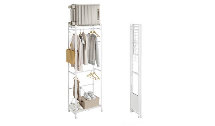 SoBuy 2 Hanging Rails Folding Freestanding Mobile Clothes Rail - White
