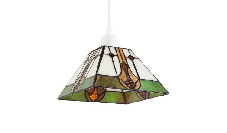 Happy Homewares Multicoloured Art Deco Tiffany Glass Pendant Shade - 20cm